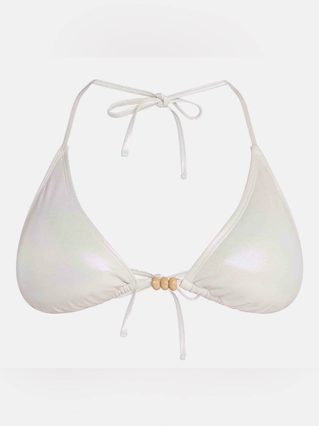 No Boundaries White Triangle Bikini Top With Wood Bead Accent
